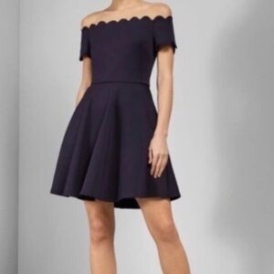 NWT Ted Baker Fellama Bardot Midnight Blue Mini Skater Dress. Size 8